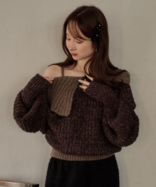 mideal(マイディール)の「bicolor one shoulder knit / バイカラーワンショルダーニット(ニット/セーター・レディース・ライトグリーン/ピンク/ブラウン・FREE)」の14枚目の写真