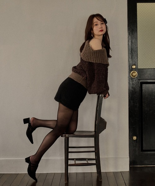 mideal(マイディール)の「bicolor one shoulder knit / バイカラーワンショルダーニット(ニット/セーター・レディース・ライトグリーン/ピンク/ブラウン・FREE)」の16枚目の写真