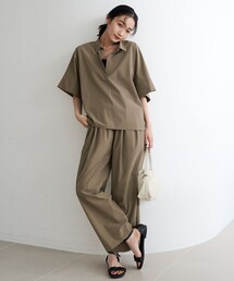【RONEL/セットアイテム】(接触冷感/撥水/防シワ/2wayストレッチ)ドルマンブラウス タックイージーワイドパンツセット