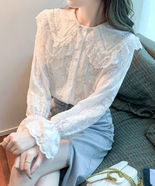 LUCPY(ラクピー)の「総レースビッグカラーブラウス(シャツ/ブラウス・レディース・ホワイト・SMALL/MEDIUM/LARGE/X-LARGE)」の2枚目の写真