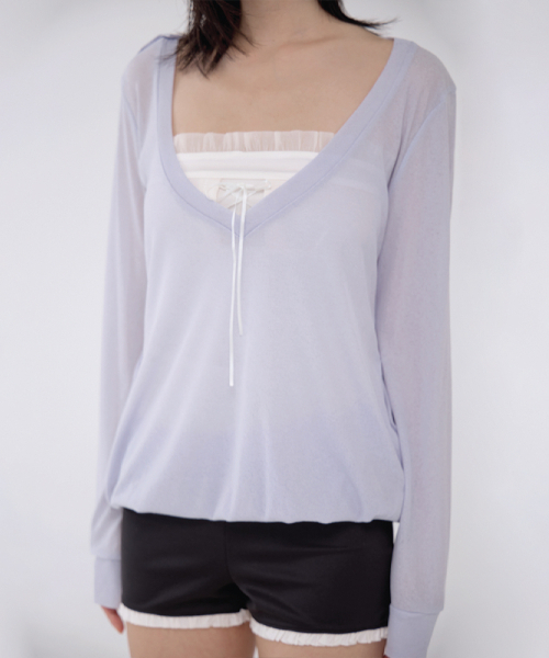BELLIALEU（ベルリアル）の「CLOUD V-NECK ICE BLUE（Tシャツ/カットソー・レディース・その他・FREE）」の4枚目の写真