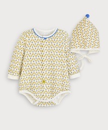moimoln（モイモルン）の「【2点セット】オリーブ幾何学長袖ボディスーツ&ボンネット帽子（ロンパース）」