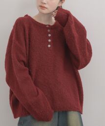 ヘンリーネック起毛ニット