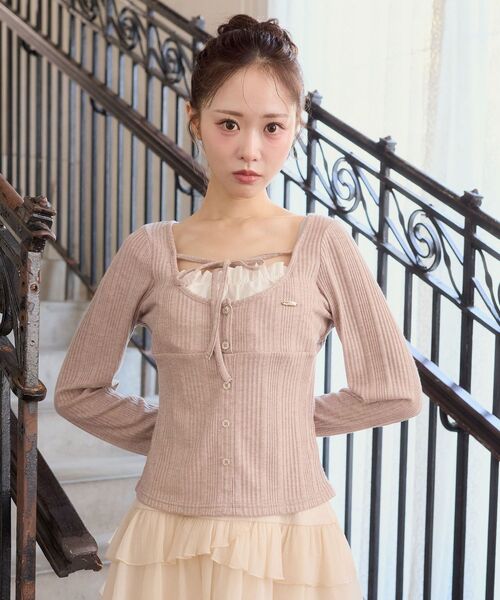 MAJESTIC LEGON(マジェスティックレゴン)の「リボンレイヤードライクトップス(Tシャツ/カットソー・レディース・グレー/モカ/アイボリー/ブラック・MEDIUM)」の19枚目の写真