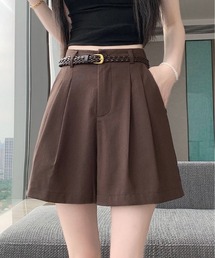 ベルト付きタック入りベーシックハーフパンツ