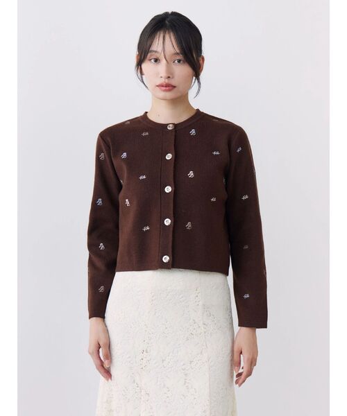 TONAL(トーナル)の「【POLOBCS】刺繍ニットカーデ(カーディガン/ボレロ・レディース・ネイビー/オフホワイト/ブラウン・MEDIUM)」の2枚目の写真