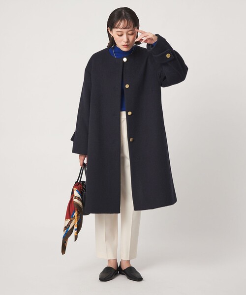 green label relaxing（グリーンレーベルリラクシング）の「アンゴラビーバー ノーカラー ロングコート（ノーカラーコート・レディース・モカ/ネイビー・38/36/40）」の8枚目の写真