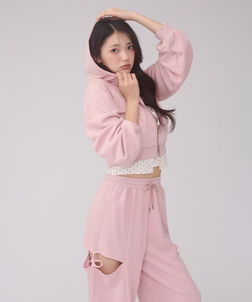 Ambre Neige（アンブルネージュ）の「rhinestone sweatshirt hoodie / ラインストーンスウェットパーカー（パーカー・レディース・ピンク/杢グレー/ブラック・FREE）」の11枚目の写真