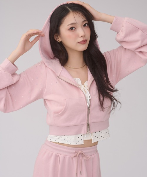 Ambre Neige（アンブルネージュ）の「rhinestone sweatshirt hoodie / ラインストーンスウェットパーカー（パーカー・レディース・ピンク/杢グレー/ブラック・FREE）」の16枚目の写真