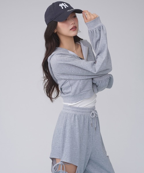 Ambre Neige（アンブルネージュ）の「rhinestone sweatshirt hoodie / ラインストーンスウェットパーカー（パーカー・レディース・ピンク/杢グレー/ブラック・FREE）」の19枚目の写真