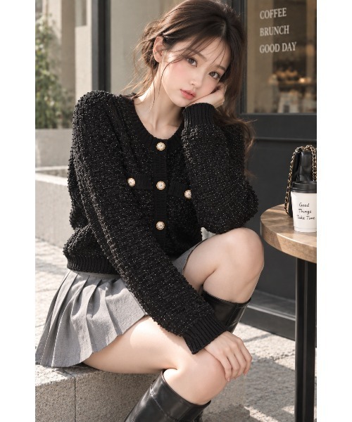 semuse(セミューズ)の「デコ釦付クラシカルツイードニットカーディガン(カーディガン/ボレロ・レディース・ピンク/ベージュ/ホワイト/ブラック/グレー・FREE)」の9枚目の写真