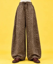 レオパード柄裾ドロストワイドパンツ