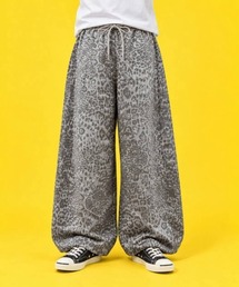 レオパード柄裾ドロストワイドパンツ