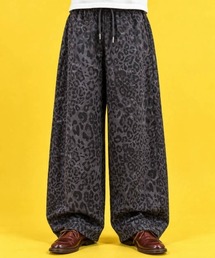 レオパード柄裾ドロストワイドパンツ