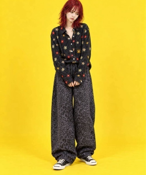 KAMINARI_TOKIO(カミナリトキオ)の「レオパード柄裾ドロストワイドパンツ(チノパンツ・レディース・フューシャピンク/ピンク/チャコールグレー/ブラウン/グレー・FREE)」の12枚目の写真