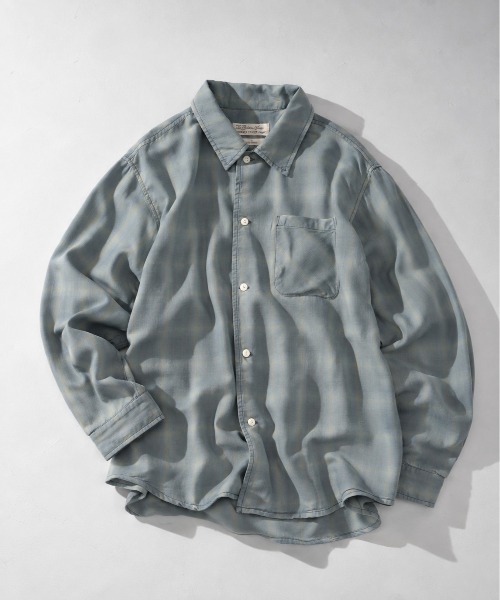 KEY TIMEZ(キータイムズ)の「【REMI RELIEF/レミレリーフ】ダメージテンセルオンブレーチェックシャツ(シャツ/ブラウス・メンズ・グリーン/ブラック・L/M)」の1枚目の写真