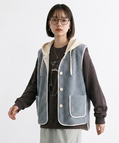 CRB(シーアールビー)の「ニットフードボアベスト(ベスト・レディース・ベージュ/ブラウン/ブルー・F)」の10枚目の写真