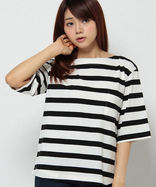 ikka（イッカ）の「ポケ付き6分袖無地ボーダーTシャツ（Tシャツ/カットソー・レディース・その他4/その他1/オフホワイト/その他/その他5/ボルドー・MEDIUM/LARGE）」の6枚目の写真