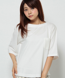 ikka | ポケ付き6分袖無地ボーダーTシャツ(Tシャツ/カットソー)