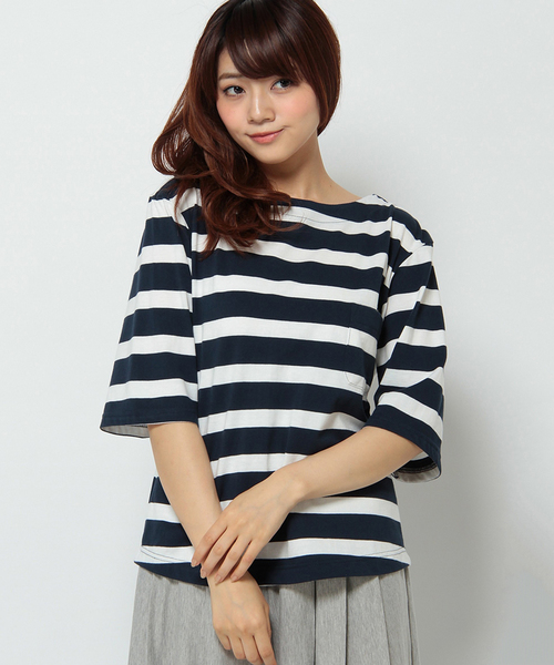 ikka（イッカ）の「ポケ付き6分袖無地ボーダーTシャツ（Tシャツ/カットソー・レディース・その他4/その他1/オフホワイト/その他/その他5/ボルドー・MEDIUM/LARGE）」の4枚目の写真