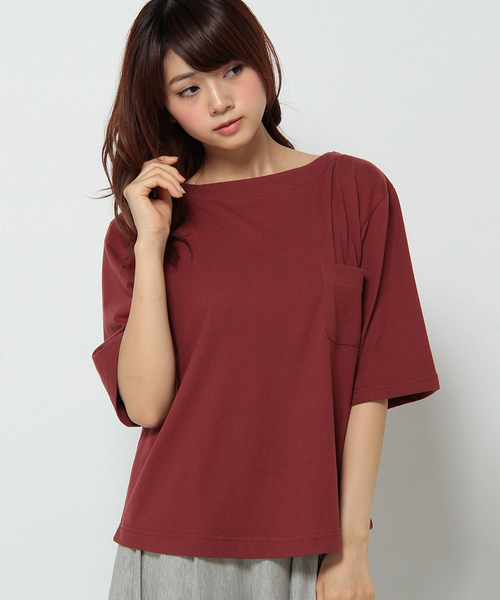 ikka（イッカ）の「ポケ付き6分袖無地ボーダーTシャツ（Tシャツ/カットソー・レディース・その他4/その他1/オフホワイト/その他/その他5/ボルドー・MEDIUM/LARGE）」の3枚目の写真