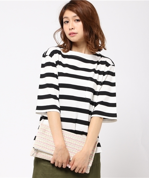 ikka（イッカ）の「ポケ付き6分袖無地ボーダーTシャツ（Tシャツ/カットソー・レディース・その他4/その他1/オフホワイト/その他/その他5/ボルドー・MEDIUM/LARGE）」の16枚目の写真