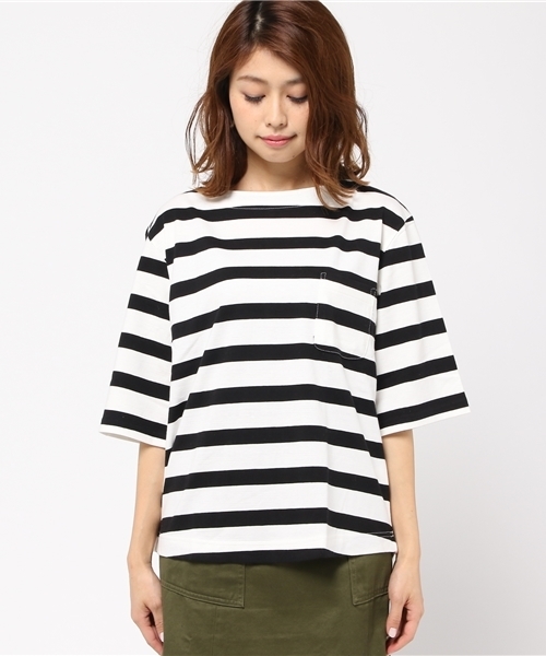 ikka（イッカ）の「ポケ付き6分袖無地ボーダーTシャツ（Tシャツ/カットソー・レディース・その他4/その他1/オフホワイト/その他/その他5/ボルドー・MEDIUM/LARGE）」の9枚目の写真