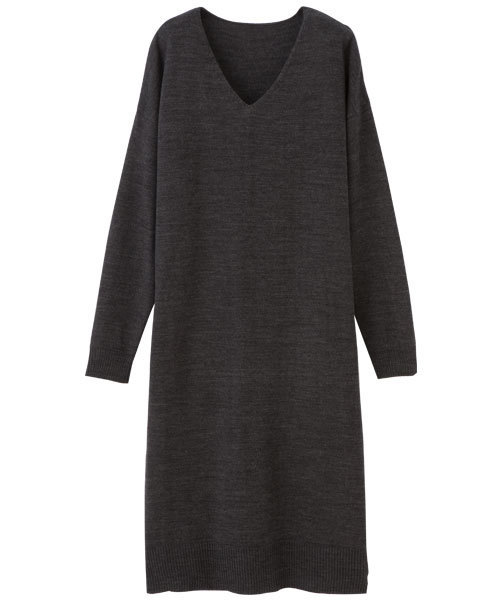 RANAN（ラナン）の「カシミヤタッチニットワンピース（ワンピース・レディース・ブラウン/グリーン系その他/ネイビー/ブラック/グレー系その他/チャコールグレー/グレー×ホワイト/グレー/ブラウン系その他/モカ/ブルー系その他/キャメル/ベージュ系その他/レッド系その他/ブルー系その他2/グレー系その他2/ラベンダー・LARGE/X-LARGE/XX-LARGE/MEDIUM）」の3枚目の写真