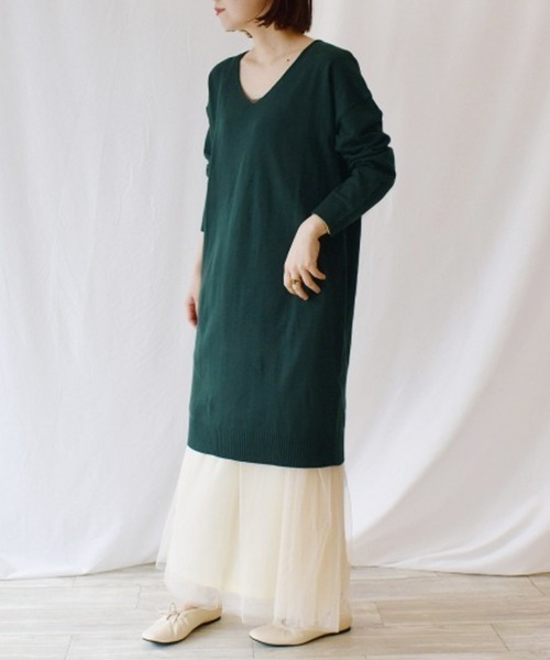 RANAN（ラナン）の「カシミヤタッチニットワンピース（ワンピース・レディース・ブラウン/グリーン系その他/ネイビー/ブラック/グレー系その他/チャコールグレー/グレー×ホワイト/グレー/ブラウン系その他/モカ/ブルー系その他/キャメル/ベージュ系その他/レッド系その他/ブルー系その他2/グレー系その他2/ラベンダー・LARGE/X-LARGE/XX-LARGE/MEDIUM）」の11枚目の写真