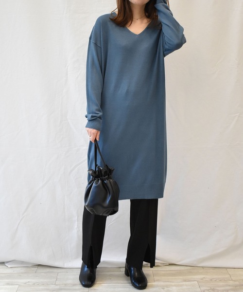 RANAN（ラナン）の「カシミヤタッチニットワンピース（ワンピース・レディース・ブラウン/グリーン系その他/ネイビー/ブラック/グレー系その他/チャコールグレー/グレー×ホワイト/グレー/ブラウン系その他/モカ/ブルー系その他/キャメル/ベージュ系その他/レッド系その他/ブルー系その他2/グレー系その他2/ラベンダー・LARGE/X-LARGE/XX-LARGE/MEDIUM）」の13枚目の写真