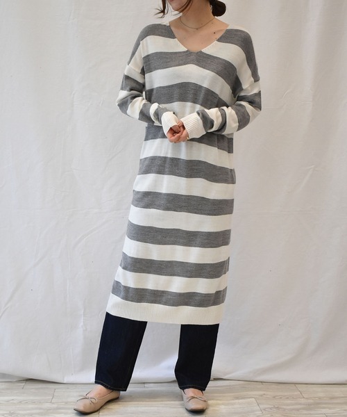 RANAN（ラナン）の「カシミヤタッチニットワンピース（ワンピース・レディース・ブラウン/グリーン系その他/ネイビー/ブラック/グレー系その他/チャコールグレー/グレー×ホワイト/グレー/ブラウン系その他/モカ/ブルー系その他/キャメル/ベージュ系その他/レッド系その他/ブルー系その他2/グレー系その他2/ラベンダー・LARGE/X-LARGE/XX-LARGE/MEDIUM）」の5枚目の写真