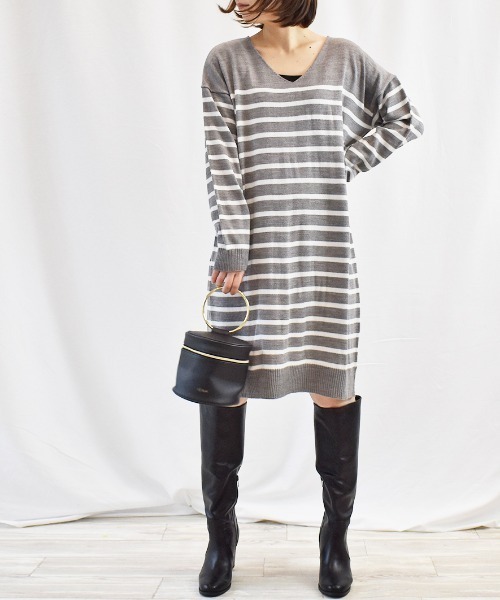 RANAN（ラナン）の「カシミヤタッチニットワンピース（ワンピース・レディース・ブラウン/グリーン系その他/ネイビー/ブラック/グレー系その他/チャコールグレー/グレー×ホワイト/グレー/ブラウン系その他/モカ/ブルー系その他/キャメル/ベージュ系その他/レッド系その他/ブルー系その他2/グレー系その他2/ラベンダー・LARGE/X-LARGE/XX-LARGE/MEDIUM）」の6枚目の写真