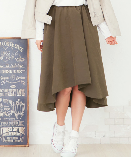 KOBE LETTUCE(コウベレタス)の「ピーチスキンイレギュラーヘムスカート(スカート・レディース・ネイビー/マスタード/ブラック/グレイッシュベージュ/カーキ/テラコッタ/キャメル/ボルドー/ピンク系その他/モスグリーン・FREE)」の5枚目の写真