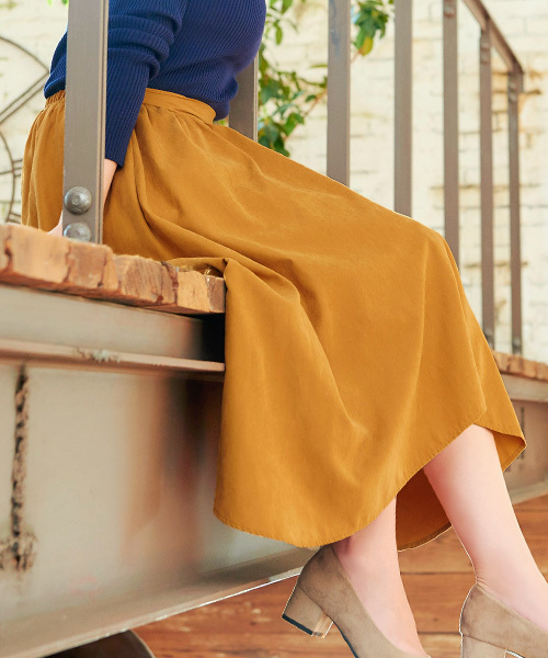 KOBE LETTUCE(コウベレタス)の「ピーチスキンイレギュラーヘムスカート(スカート・レディース・ネイビー/マスタード/ブラック/グレイッシュベージュ/カーキ/テラコッタ/キャメル/ボルドー/ピンク系その他/モスグリーン・FREE)」の7枚目の写真