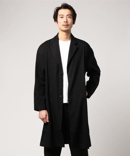 koe（コエ）の「綿ツイルドロップチェスターコート（チェスターコート・メンズ・ネイビー/ブラック/カーキ・M/L）」の2枚目の写真