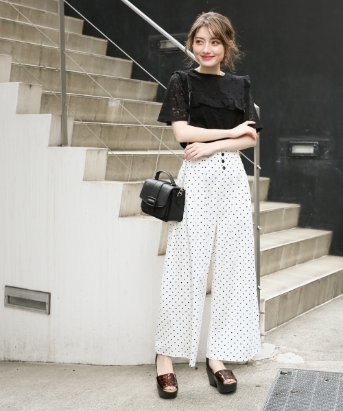 Heather(ヘザー)の「サスツキDOTワイドパンツ2 798022(その他パンツ・レディース・ホワイト/ブラック/ネイビー/オレンジ系その他・M/S)」の5枚目の写真