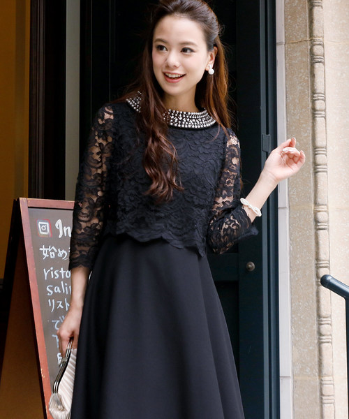PourVous（プールヴー）の「結婚式 ワンピースドレス半端袖と ミニ丈 スカラップ レース 大きいサイズ フォーマル オケージョンドレス お呼ばれ 二次会 成人式 （ドレス・レディース・ネイビー/ブラック・L/M/S/XXL/XL）」の17枚目の写真