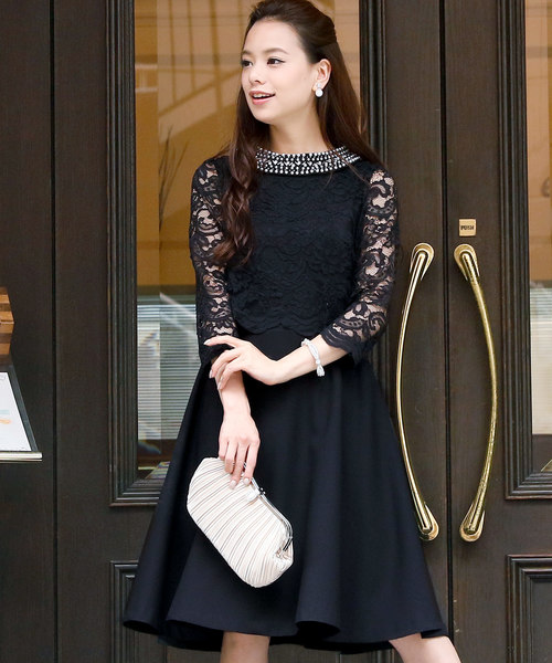 PourVous（プールヴー）の「結婚式 ワンピースドレス半端袖と ミニ丈 スカラップ レース 大きいサイズ フォーマル オケージョンドレス お呼ばれ 二次会 成人式 （ドレス・レディース・ネイビー/ブラック・L/M/S/XXL/XL）」の18枚目の写真
