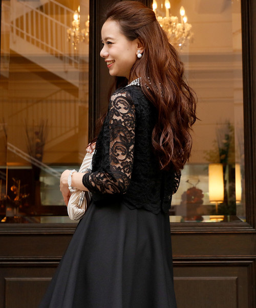 PourVous（プールヴー）の「結婚式 ワンピースドレス半端袖と ミニ丈 スカラップ レース 大きいサイズ フォーマル オケージョンドレス お呼ばれ 二次会 成人式 （ドレス・レディース・ネイビー/ブラック・L/M/S/XXL/XL）」の19枚目の写真