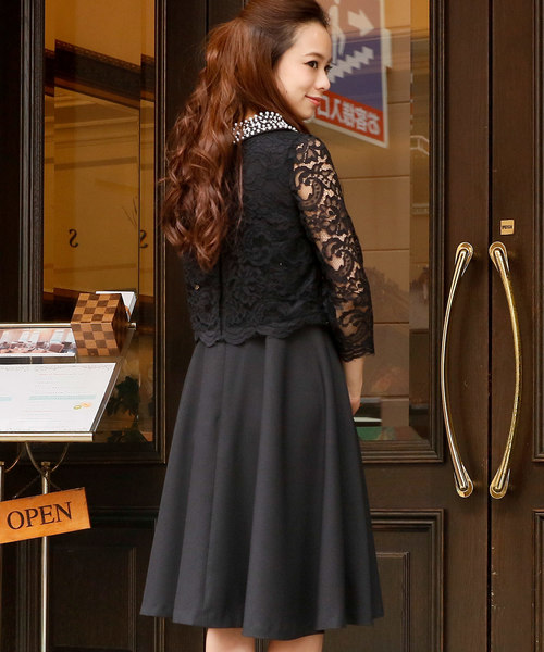PourVous（プールヴー）の「結婚式 ワンピースドレス半端袖と ミニ丈 スカラップ レース 大きいサイズ フォーマル オケージョンドレス お呼ばれ 二次会 成人式 （ドレス・レディース・ネイビー/ブラック・L/M/S/XXL/XL）」の20枚目の写真