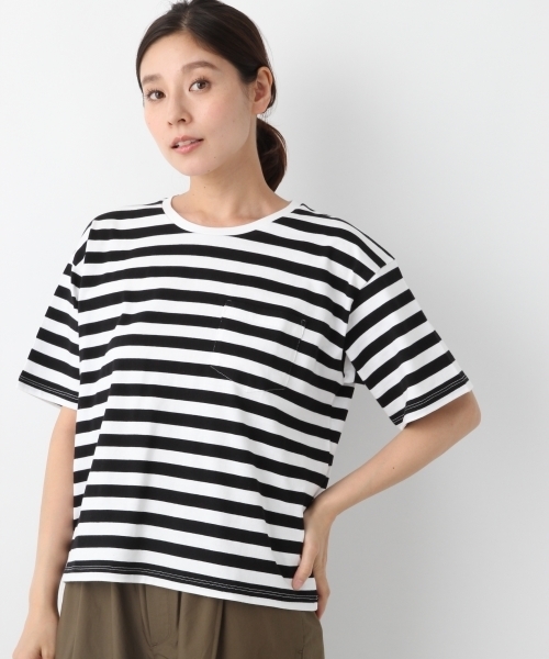 LEPSIM（レプシィム）の「USA/コットンポケツキビッグTシャツ　799469（Tシャツ/カットソー・レディース・オフホワイト/ホワイト×ブラック/ブラック/パープル/ブラウン・FREE）」の3枚目の写真