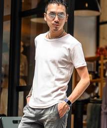 裾ラウンドクルーネック半袖無地Tシャツ カットソー