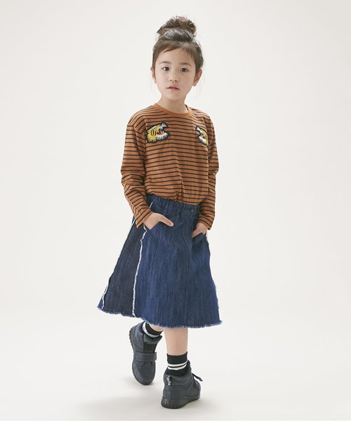Otonato(オトナト)の「ワッペンボーダーTシャツ(Tシャツ/カットソー・キッズ・ブラウン/オフホワイト・90/120/80/100/130/110/140/95)」の10枚目の写真