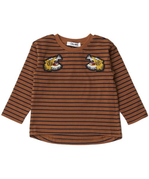 Otonato(オトナト)の「ワッペンボーダーTシャツ(Tシャツ/カットソー・キッズ・ブラウン/オフホワイト・90/120/80/100/130/110/140/95)」の7枚目の写真