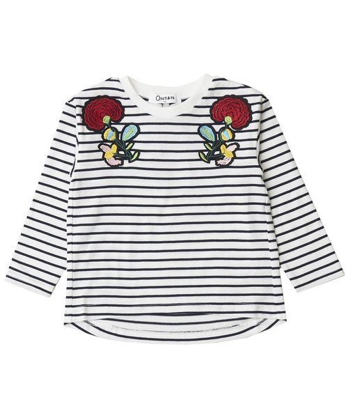 Otonato(オトナト)の「ワッペンボーダーTシャツ(Tシャツ/カットソー・キッズ・ブラウン/オフホワイト・90/120/80/100/130/110/140/95)」の6枚目の写真