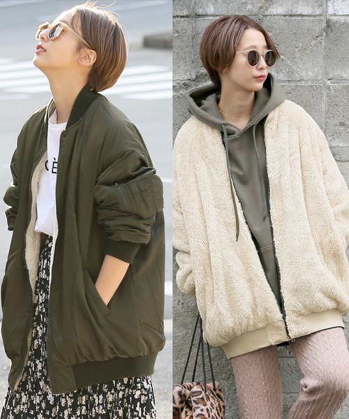 coca(コカ)の「【2WAY】MA-1×ボアリバーシブルブルゾン(ブルゾン)」|カーキ