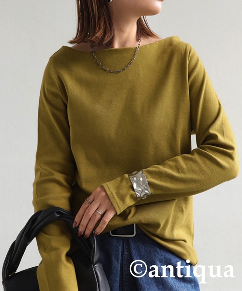 antiqua（アンティカ）の「綿100%ベーシックコットンロンＴ（Tシャツ/カットソー・レディース・ブラック/ネイビー/オフホワイト/杢グレー/モカ/オートミール/パープル/ブラウン系その他2/ブラウン系その他/ブルー系その他/カーキ/モスグリーン/ベージュ/ベージュ系その他・M/L/S/XL）」の11枚目の写真