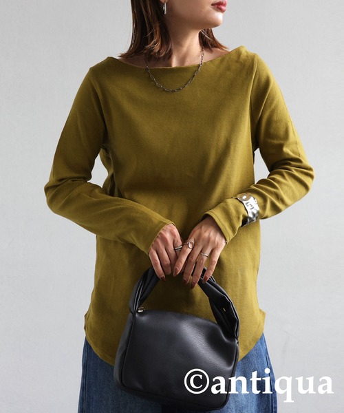 antiqua（アンティカ）の「綿100%ベーシックコットンロンＴ（Tシャツ/カットソー・レディース・ブラック/ネイビー/オフホワイト/杢グレー/モカ/オートミール/パープル/ブラウン系その他2/ブラウン系その他/ブルー系その他/カーキ/モスグリーン/ベージュ/ベージュ系その他・M/L/S/XL）」の22枚目の写真