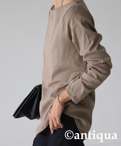 antiqua（アンティカ）の「綿100%ベーシックコットンロンＴ（Tシャツ/カットソー・レディース・ブラック/ネイビー/オフホワイト/杢グレー/モカ/オートミール/パープル/ブラウン系その他2/ブラウン系その他/ブルー系その他/カーキ/モスグリーン/ベージュ/ベージュ系その他・M/L/S/XL）」の18枚目の写真