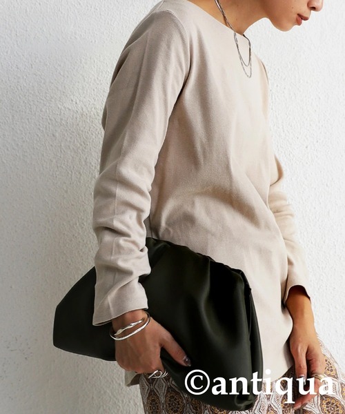 antiqua（アンティカ）の「綿100%ベーシックコットンロンＴ（Tシャツ/カットソー・レディース・ブラック/ネイビー/オフホワイト/杢グレー/モカ/オートミール/パープル/ブラウン系その他2/ブラウン系その他/ブルー系その他/カーキ/モスグリーン/ベージュ/ベージュ系その他・M/L/S/XL）」の21枚目の写真